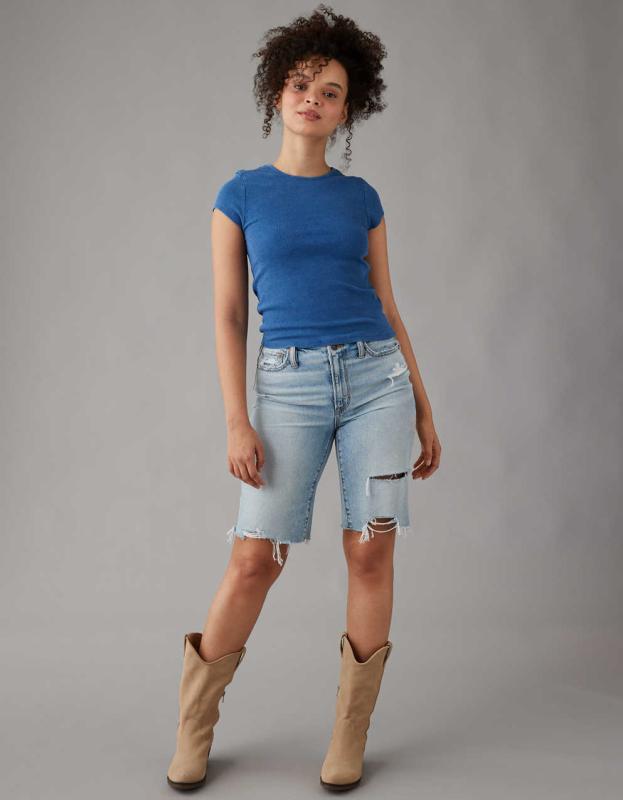 AE Hey Baby Ribbed T-Shirt - Indigo, XXS 