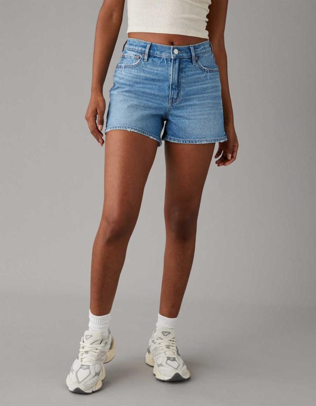 AE Strigid Super High-Waisted Relaxed Denim Short - Medium Tinted Indigo, 8 