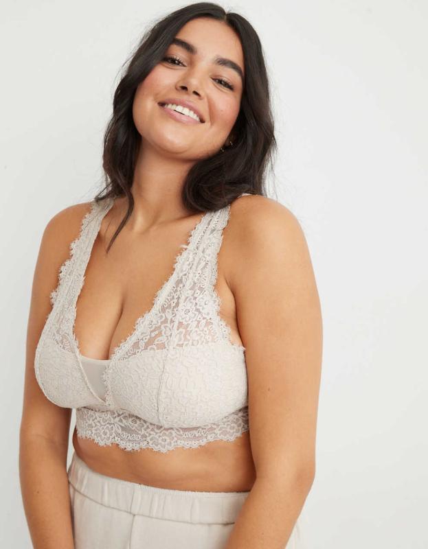Aerie Eyelash Lace Padded Plunge Bralette - Soft Satin, L 