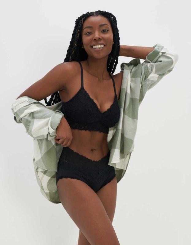 Show Off Eyelash Lace Push Up Bralette - True Black, XS 