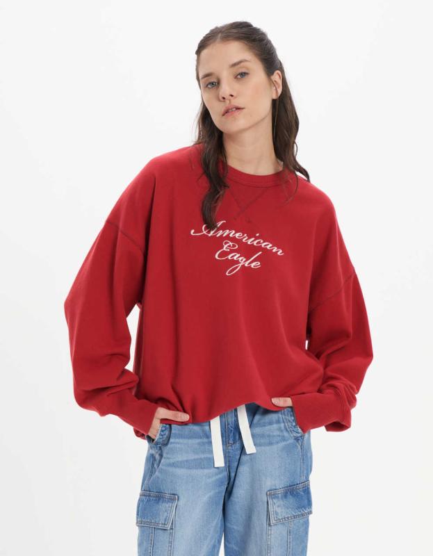 AE Oversized Crew Neck Sweatshirt - Red, S 
