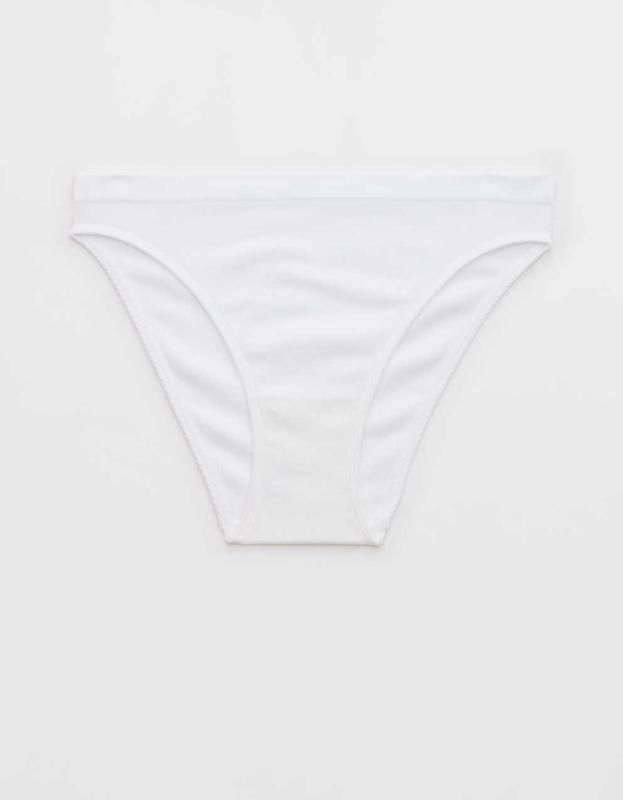 Superchill Seamless Ribbed High Cut Bikini Underwear - White, L 
