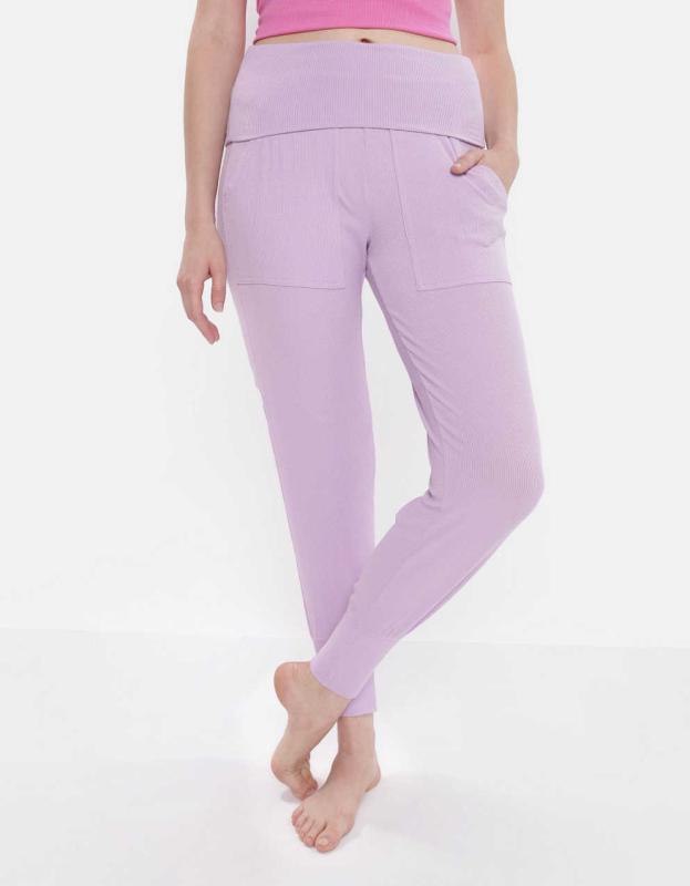 Aerie Real Soft® Ribbed Foldover Jogger - Lavender Lake, XXS 