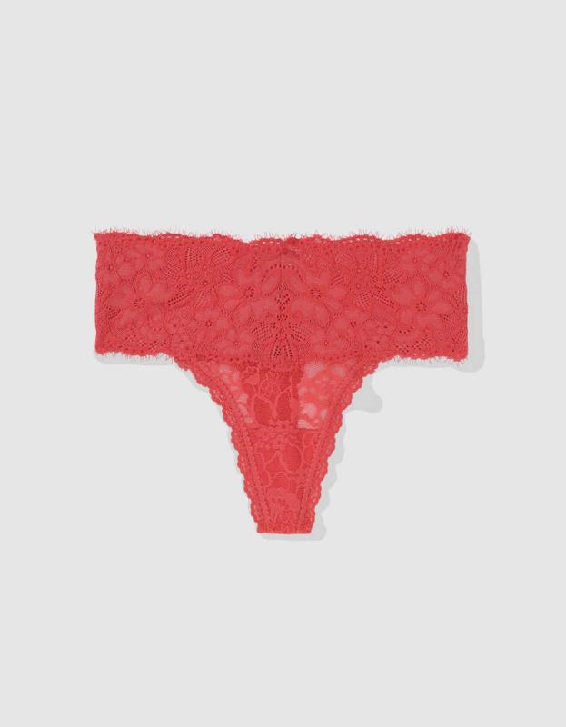 Show Off Eyelash Lace Thong Underwear - Resort Red, S 
