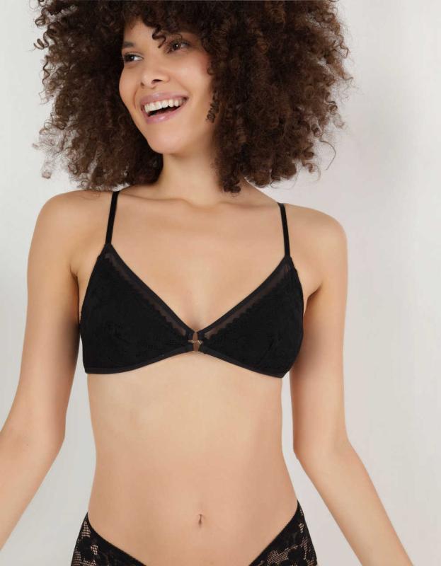 Show Off Sheer Joy Lace Triangle Bralette - True Black, S 