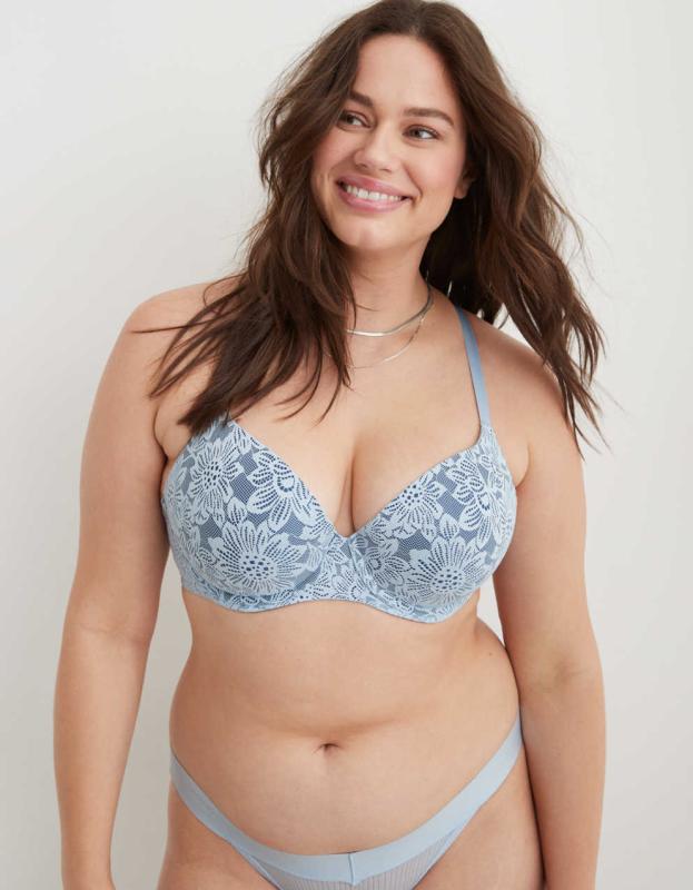 Sunnie Demi Push Up Bloom Lace Bra - Eyelet Blue, 34D 