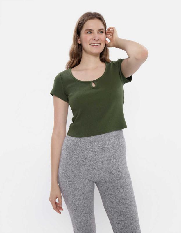 Aerie Keyhole Baby T-Shirt - Green Flame, XXS 