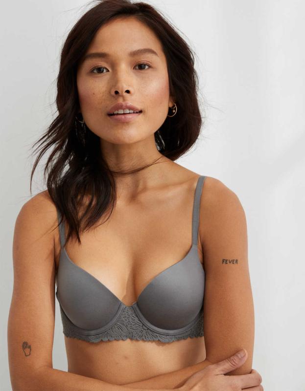 Sunnie Demi Push Up Blossom Lace Trim Bra - Shell Gray, 65C 