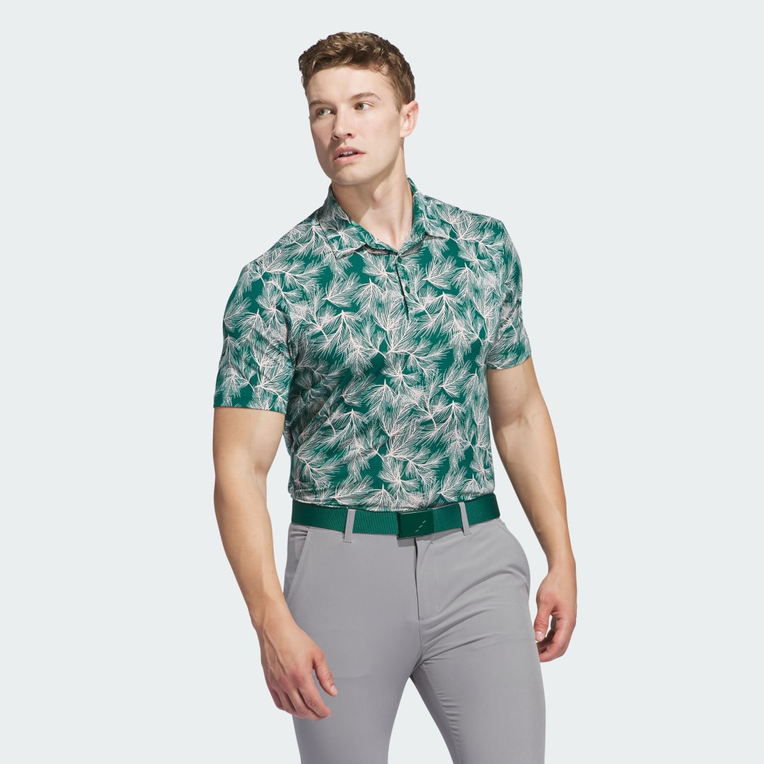 adidas Ultimate365 Mesh Print Polo Shirt Golf L Men Green / Sandy Pink