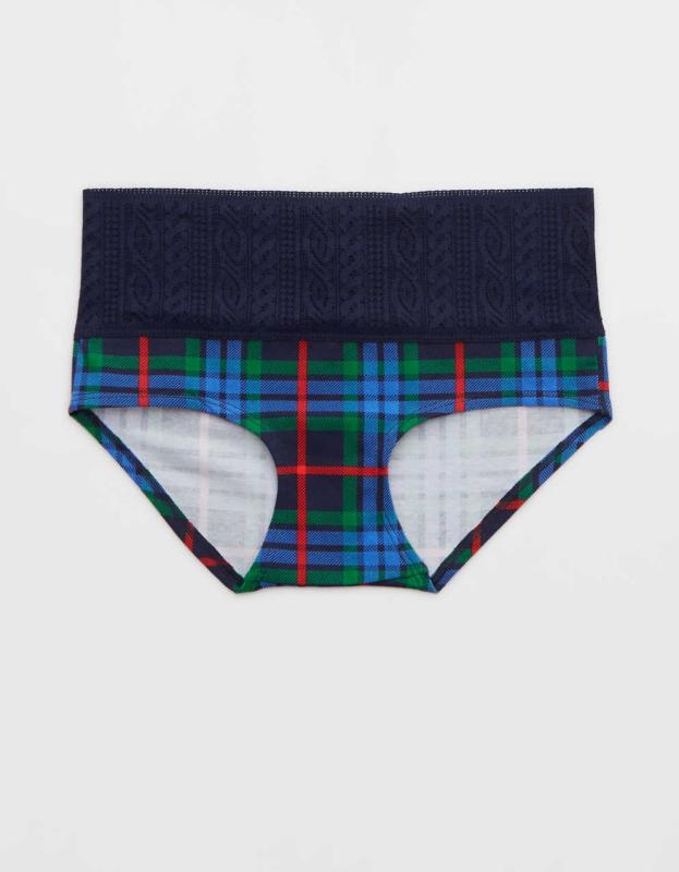 Aerie Cotton Cable Lace Boybrief Underwear - Navy, XS 