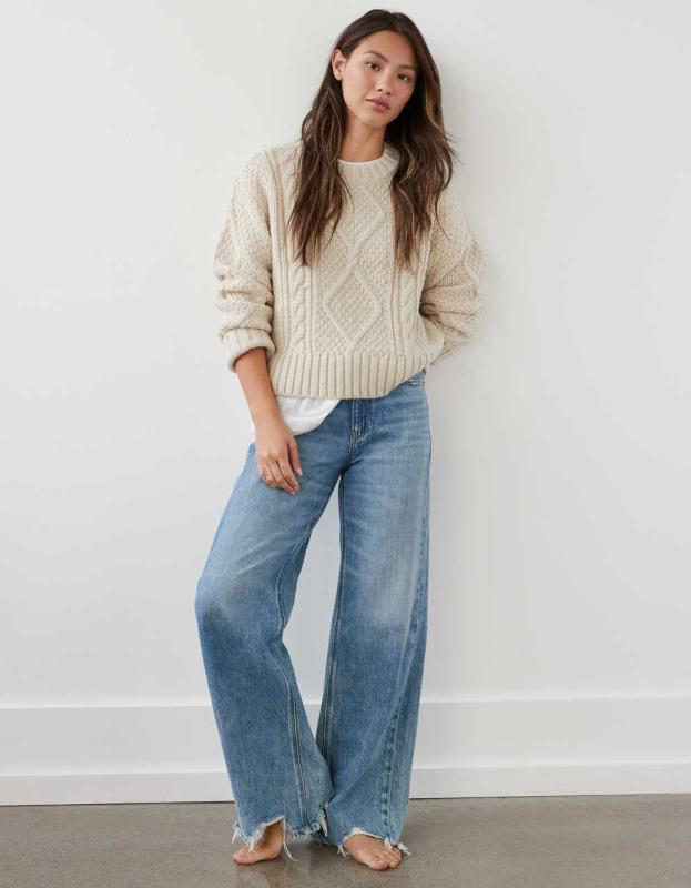 AE Cable-Knit Sweater - Heather Frost, XS 