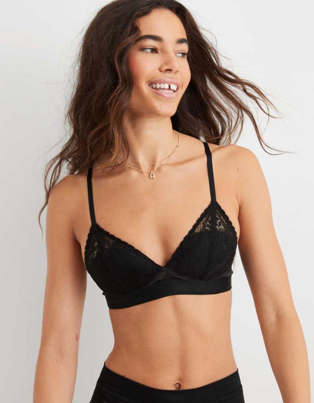 Aerie Real Power Wireless Push Up Paisley Lace Bra - True Black, 38B 