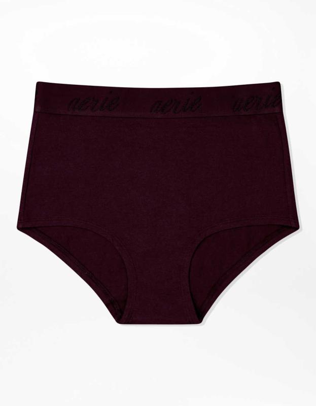 Aerie Cotton Logo High Waisted Boybrief Underwear - Deep Plum, XS 