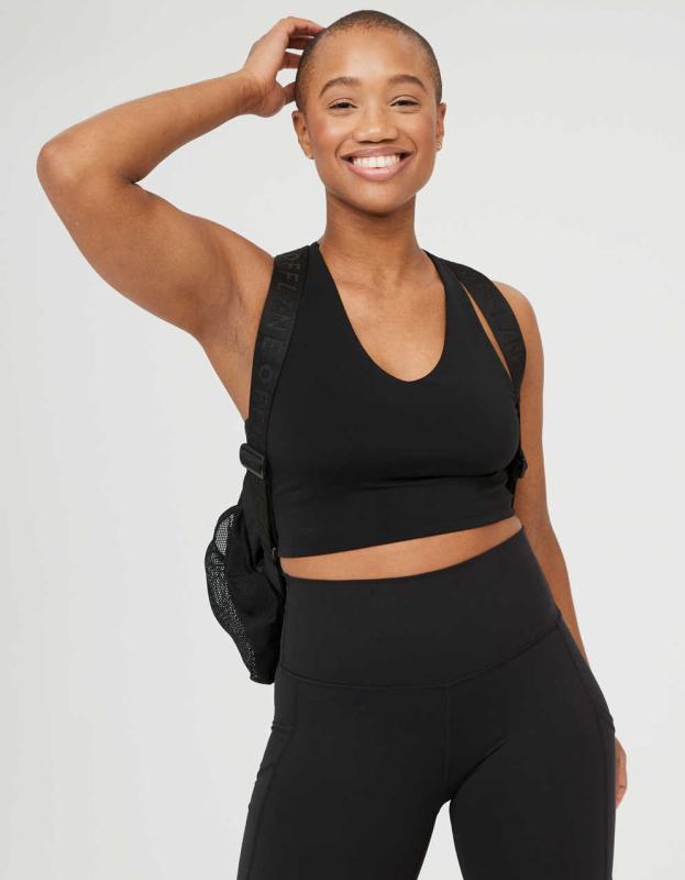 OFFLINE By Aerie Real Me Racerback Longline Sports Bra - True Black, L 