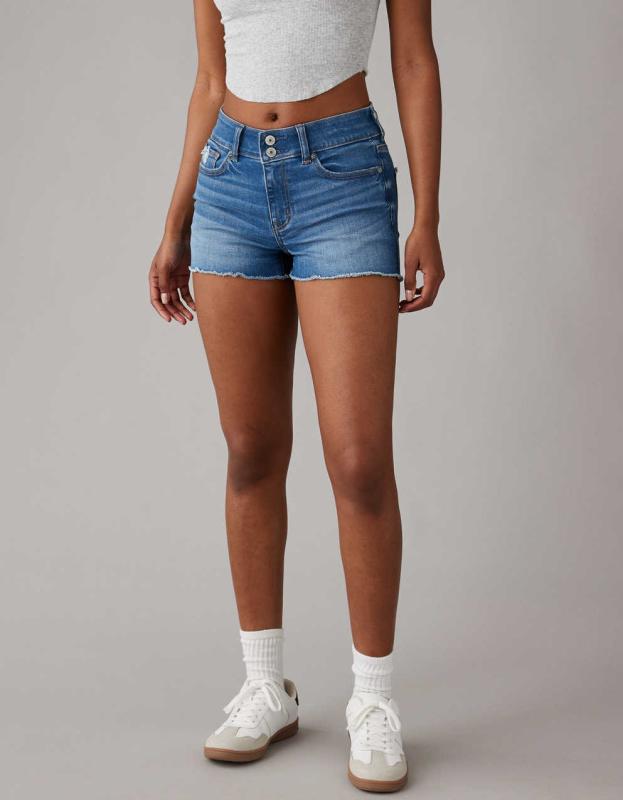 AE Next Level High-Waisted Denim Short Short - Classic Medium, 8 