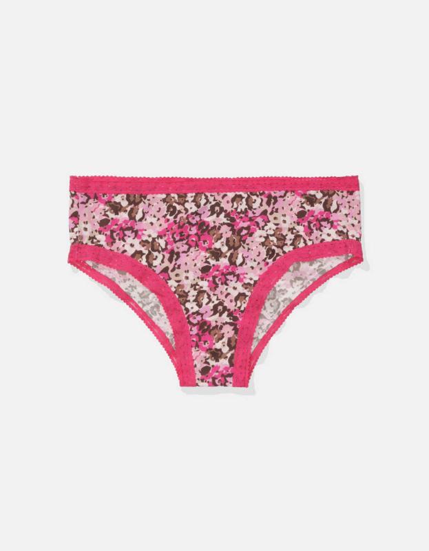 SMOOTHEZ Microfiber Lace Cheeky Underwear - Fuchsia Pink, S 