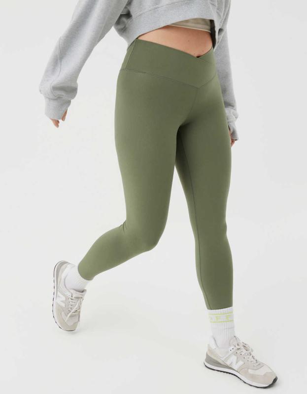 OFFLINE By Aerie Real Me High Waisted Crossover Legging - Olive Fun, S 