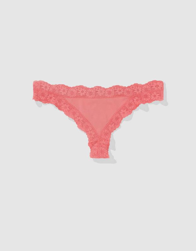 Superchill Lace Cotton Cheeky Underwear - Spicy Coral, XS 