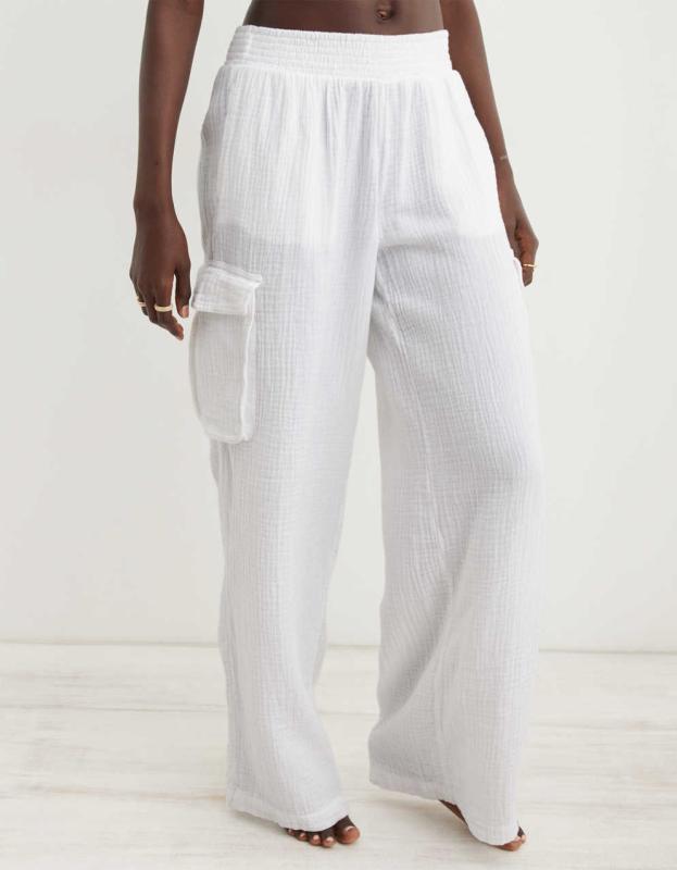 Aerie High Waisted Pool-To-Party Cargo Pant - White, XS 