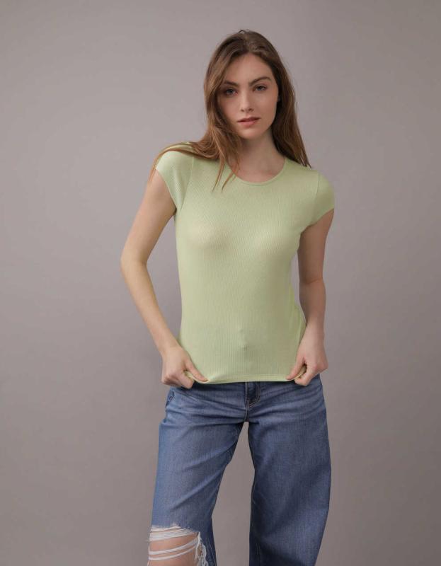 AE Hey Baby Ribbed T-Shirt - Leaf Green, L 