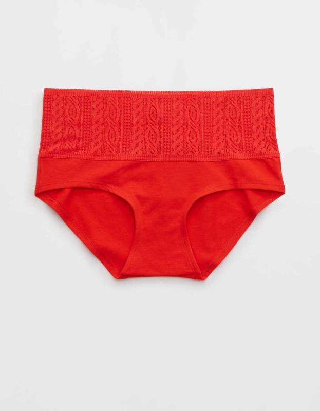 Aerie Cotton Cable Lace Boybrief Underwear - Holiday Red, XS 
