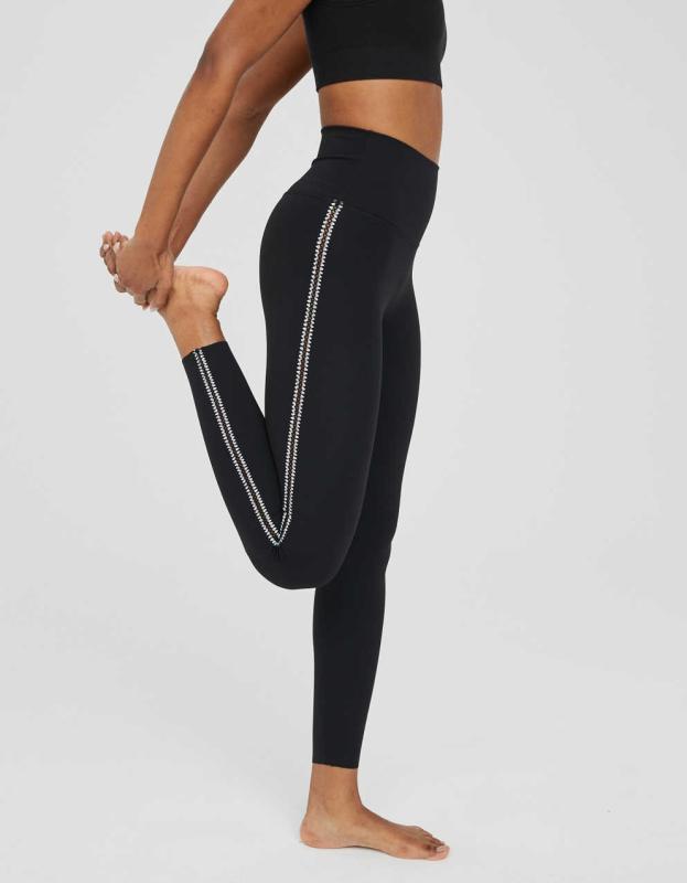 OFFLINE By Aerie Goals Crochet Inset Legging - True Black, XXS 