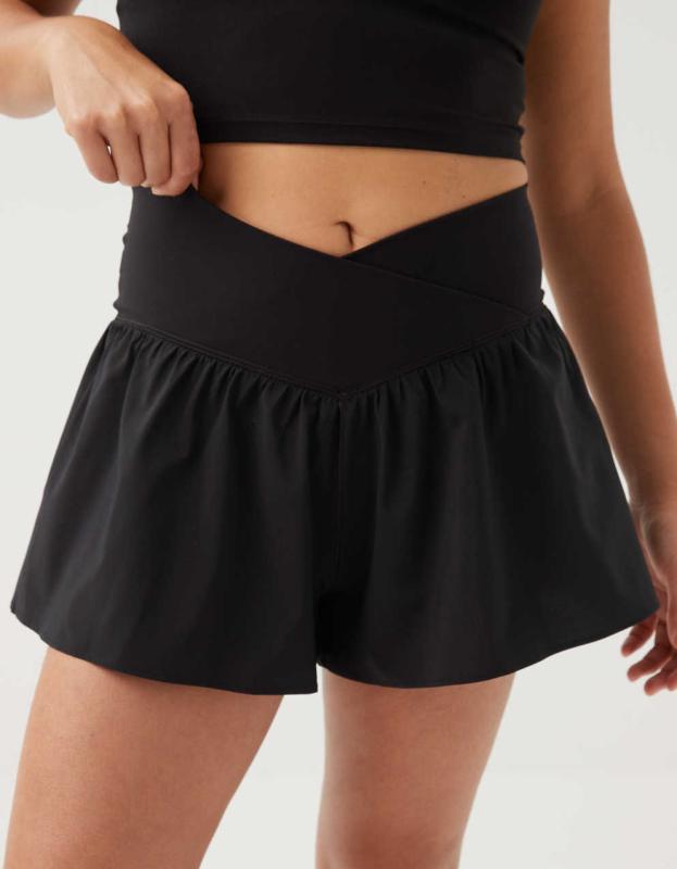 OFFLINE By Aerie Real Me Crossover Flowy Short - True Black, XS 