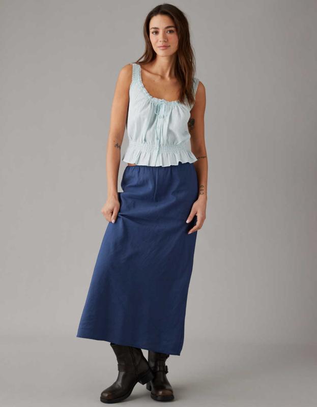 AE Button-Up Lace Cami - Blue, L 