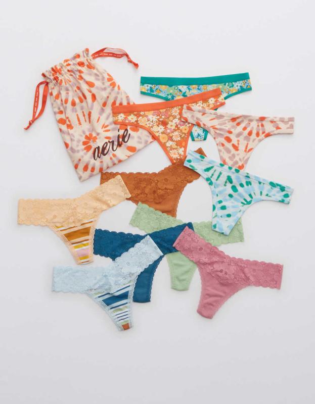 Aerie Cotton Thong Underwear 10-Pack - Assorted Color Pack, S 