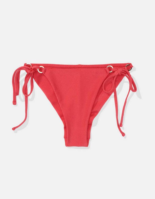 Aerie Shine Rib Cheekiest Tie Bikini Bottom - Resort Red, M 