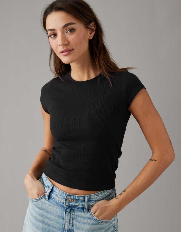 AE Hey Baby Ribbed T-Shirt - Black, L 