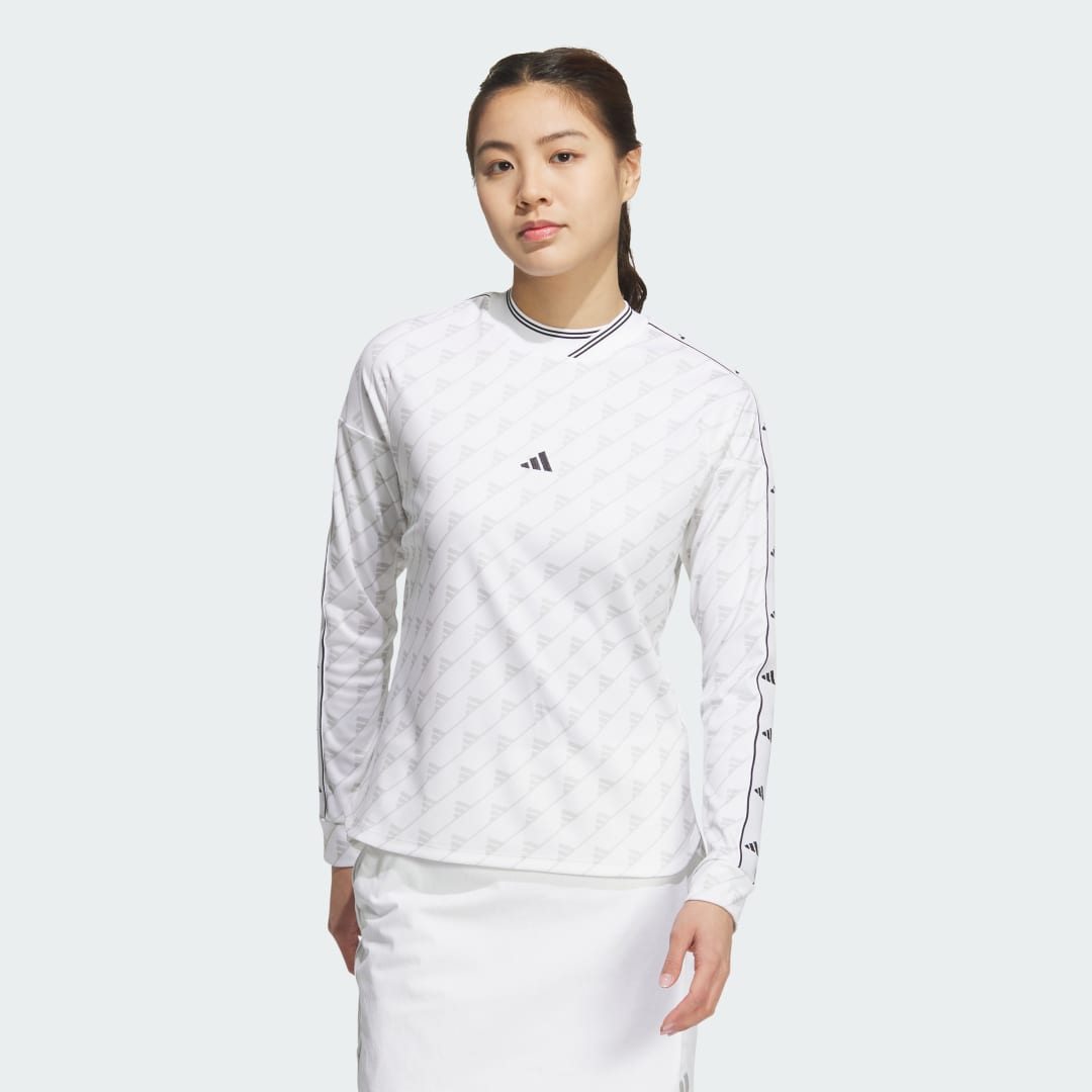 adidas Long Sleeve Print Mock Shirt Golf A/2XS,A/XS,A/S,A/M,A/L,A/XL,A2XL Women White
