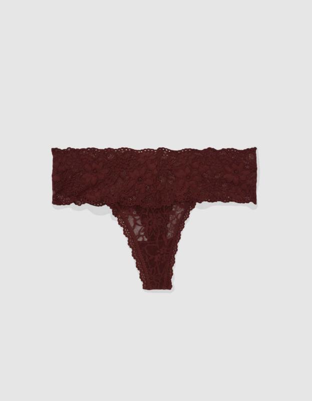 Show Off Eyelash Lace Thong Underwear - Royal Berry, XL 