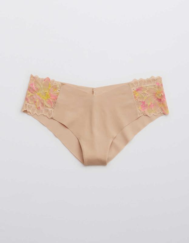 Aerie No Show Sunkissed Lace Cheeky Underwear - Sands, XL 