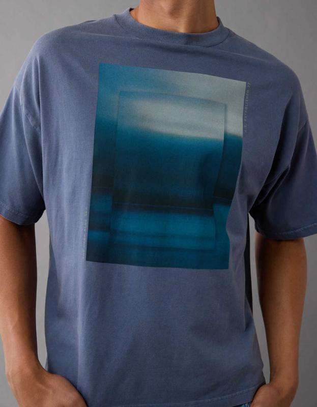 AE Oversized Photo Graphic T-Shirt - Blue, XS 
