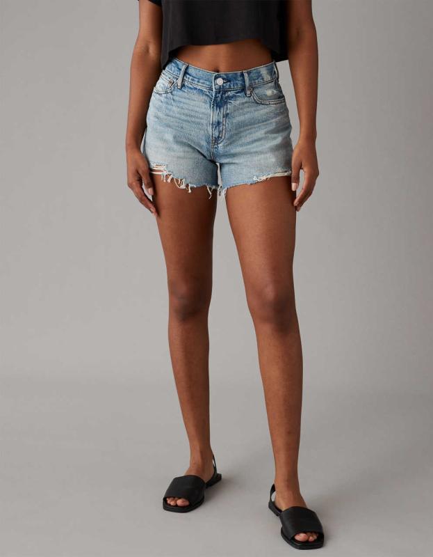 AE Strigid Super High-Waisted Relaxed Ripped Denim Short - Royally Light, 00 