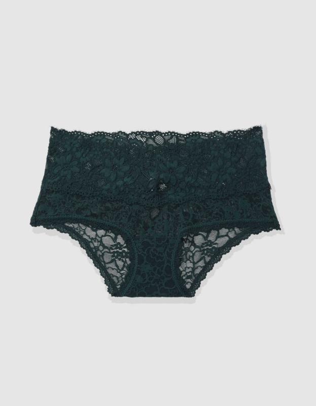 Show Off Eyelash Lace Boybrief Underwear - Deep Forest Green, XS 