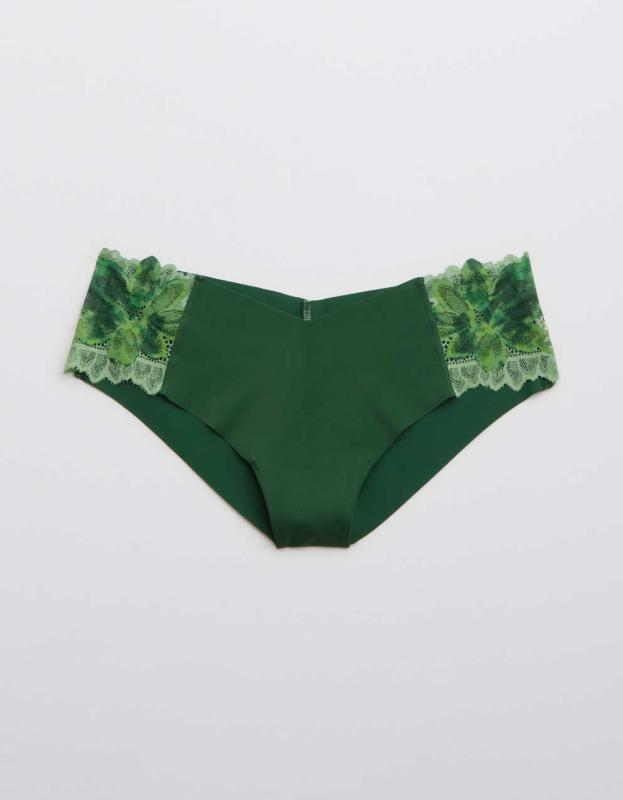 Aerie No Show Sunkissed Lace Cheeky Underwear - Dark Algae, XL 