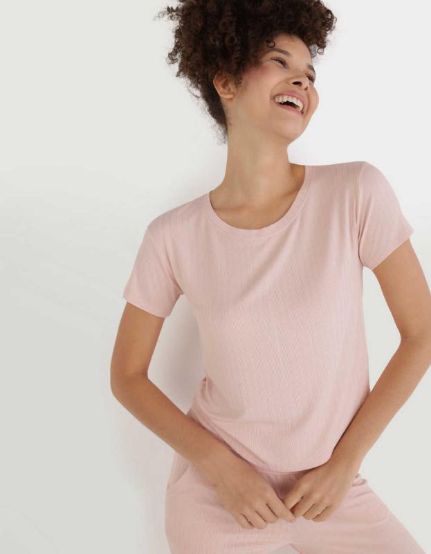 Aerie Real Soft® Ribbed Sleep Tee - Dusty Pink, L 