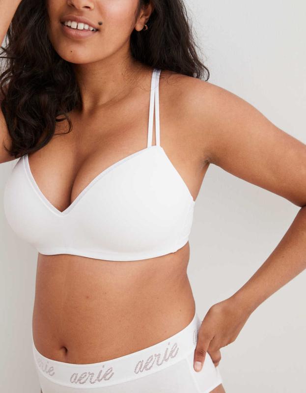 Aerie Real Happy Wireless Push Up Bra - White, 75C 