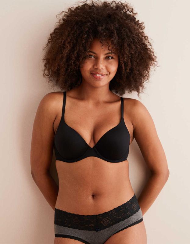 Aerie Real Sunnie Full Coverage Lightly Lined Bra - True Black, 80D 