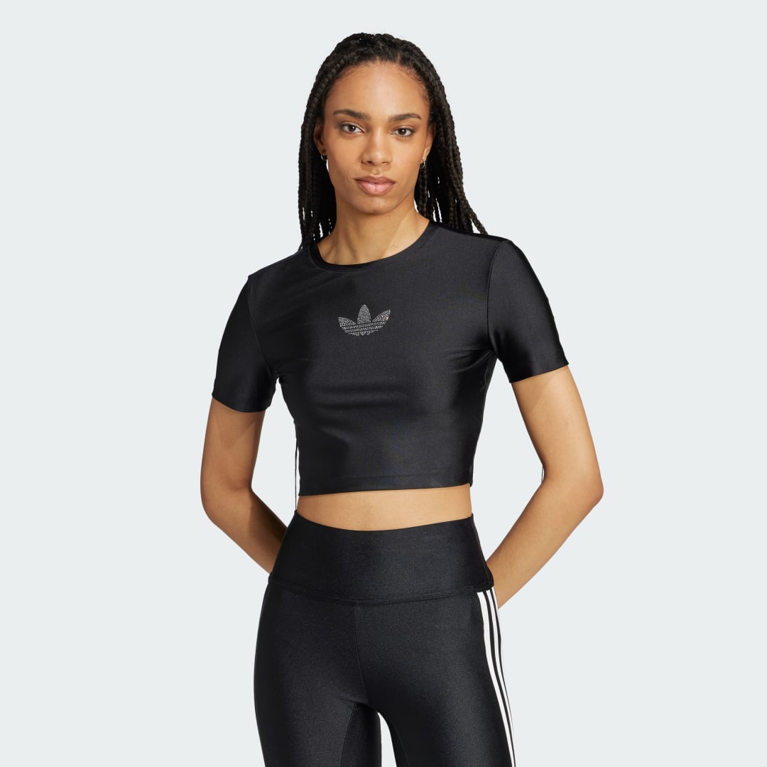 adidas Rhinestone Trefoil T-shirt Lifestyle A2XL Women Black