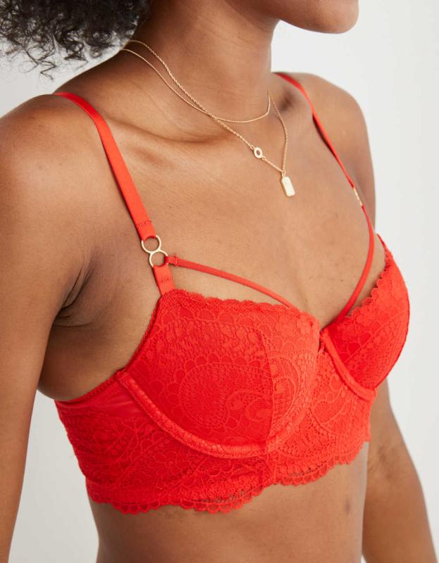 Aerie Real Power Paisley Lace Strappy Balconette Bra - Holiday Red, 80C 