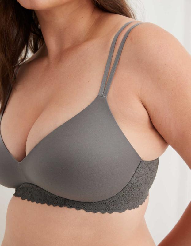 Sunnie Wireless Push Up Blossom Lace Trim Bra - Shell Gray, 36D 