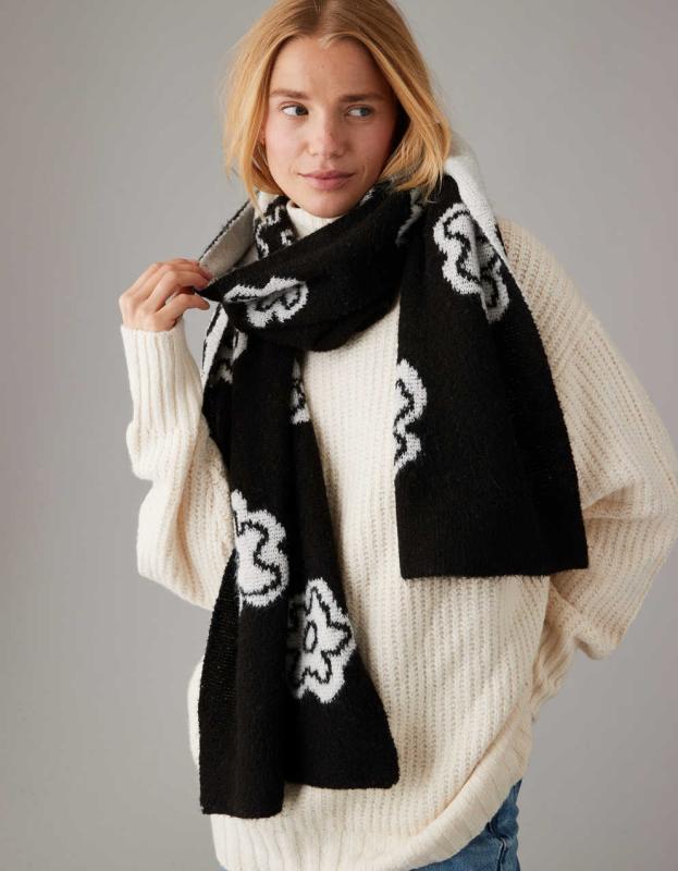 AE Oversized Flower Scarf - Black, One Size 