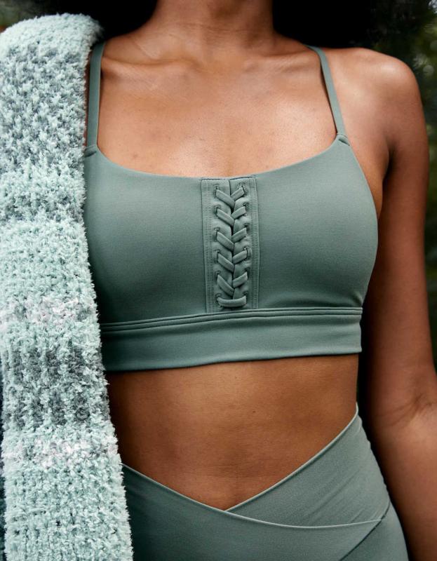 OFFLINE By Aerie Real Me Lace Up Sports Bra - Royal Palm, L 