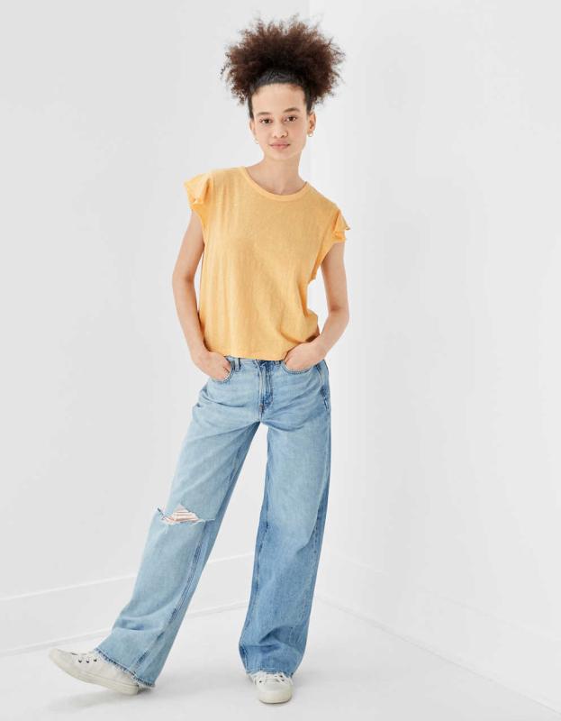 AE Flutter Sleeve Tee - Orange, L 