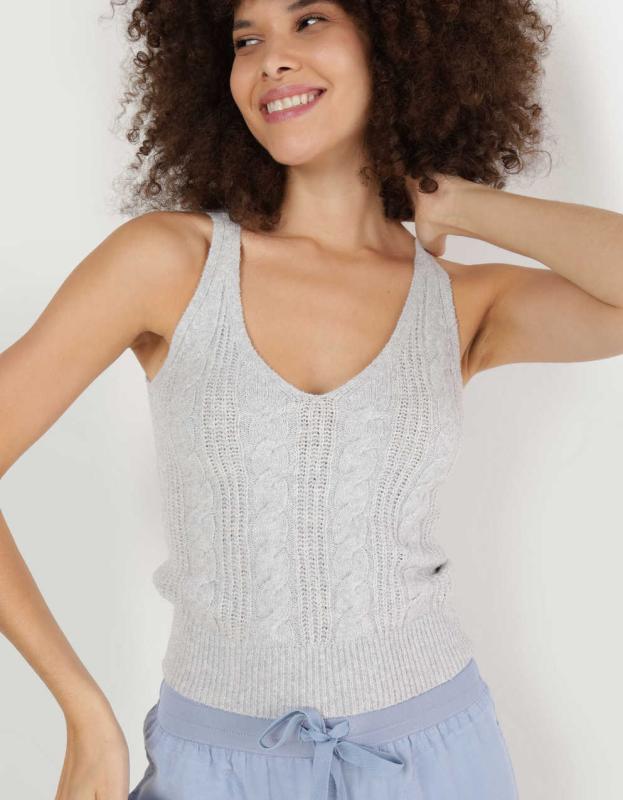 Aerie Cable Knit Sweater Tank Top - Medium Heather Gray, S 