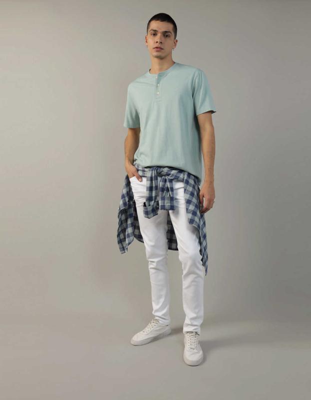 AE Short-Sleeve Henley Icon T-Shirt - Leaf Green, M 