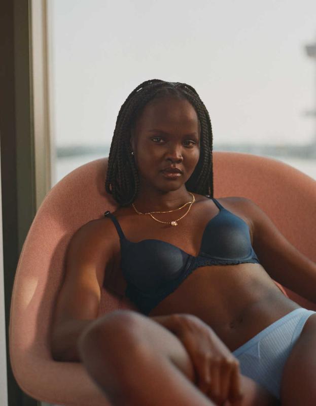 Sunnie Full Coverage Lightly Lined Blossom Lace Trim Bra - Navy, 34B 